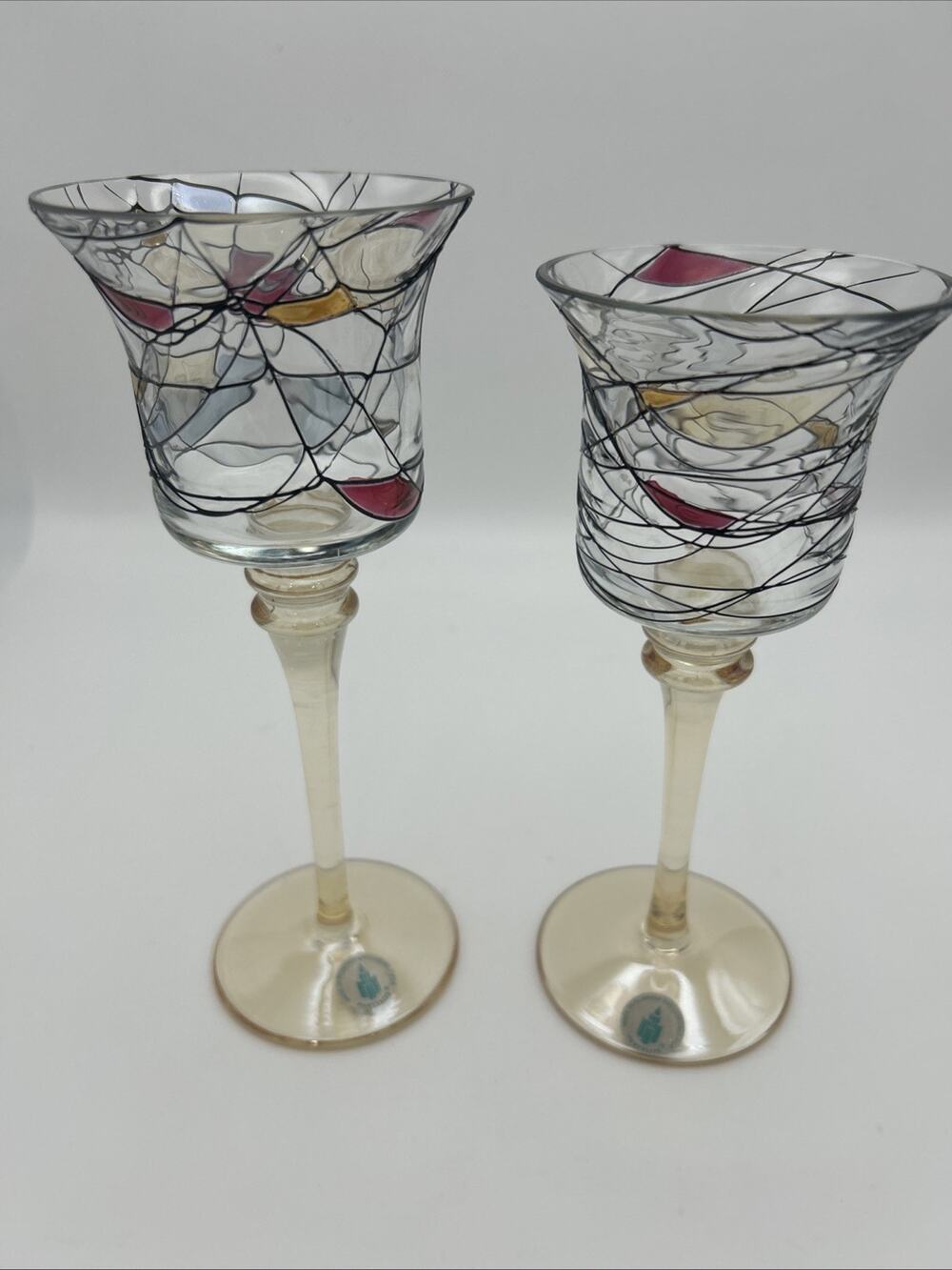 Two Retired Vintage Mosaic Stained Glass Tealight Holders By Partylite.